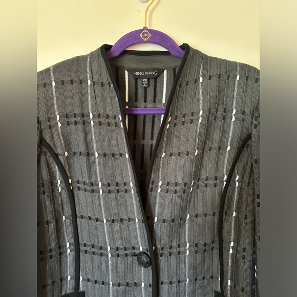 Ming Wang grey knit plaid jacket sweater - Picture 3 of 9